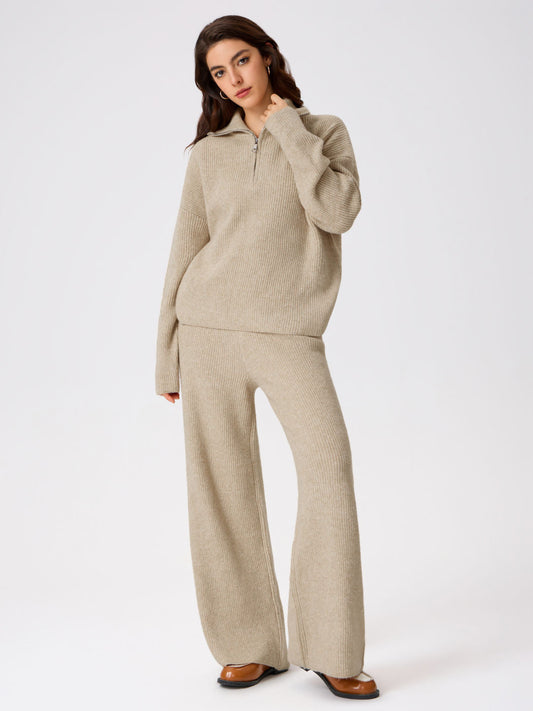 Wool-blend Collar Solid Zipper Knitted Sweater Pants