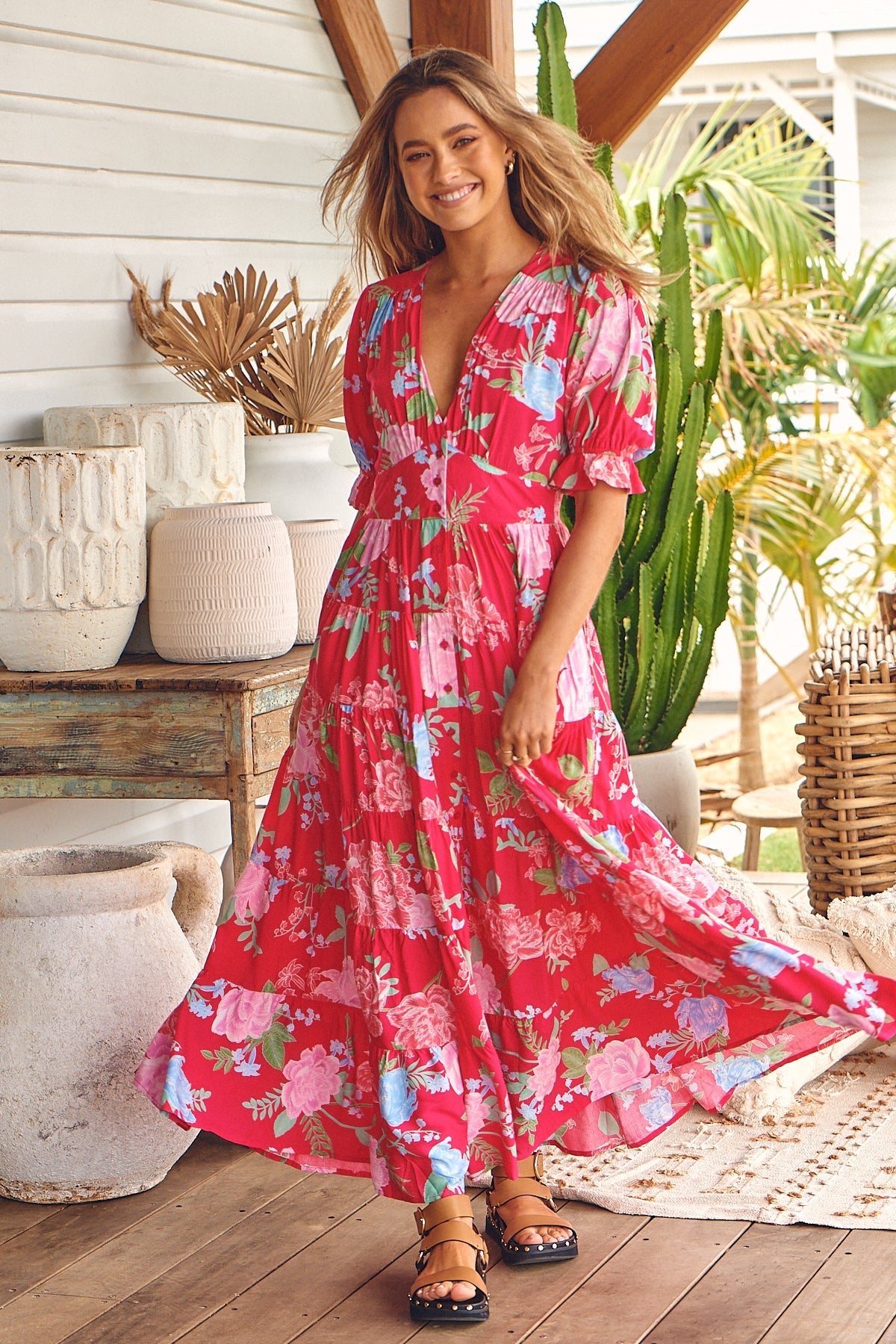 Cerise Print Annabel Maxi