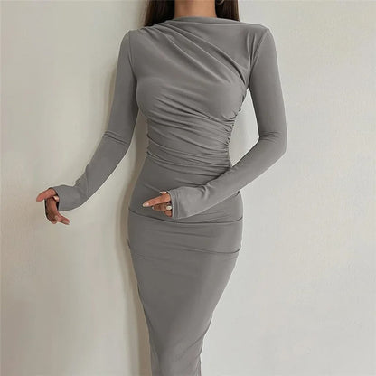 EMMY - LONG SIDE RUCHED DRESS